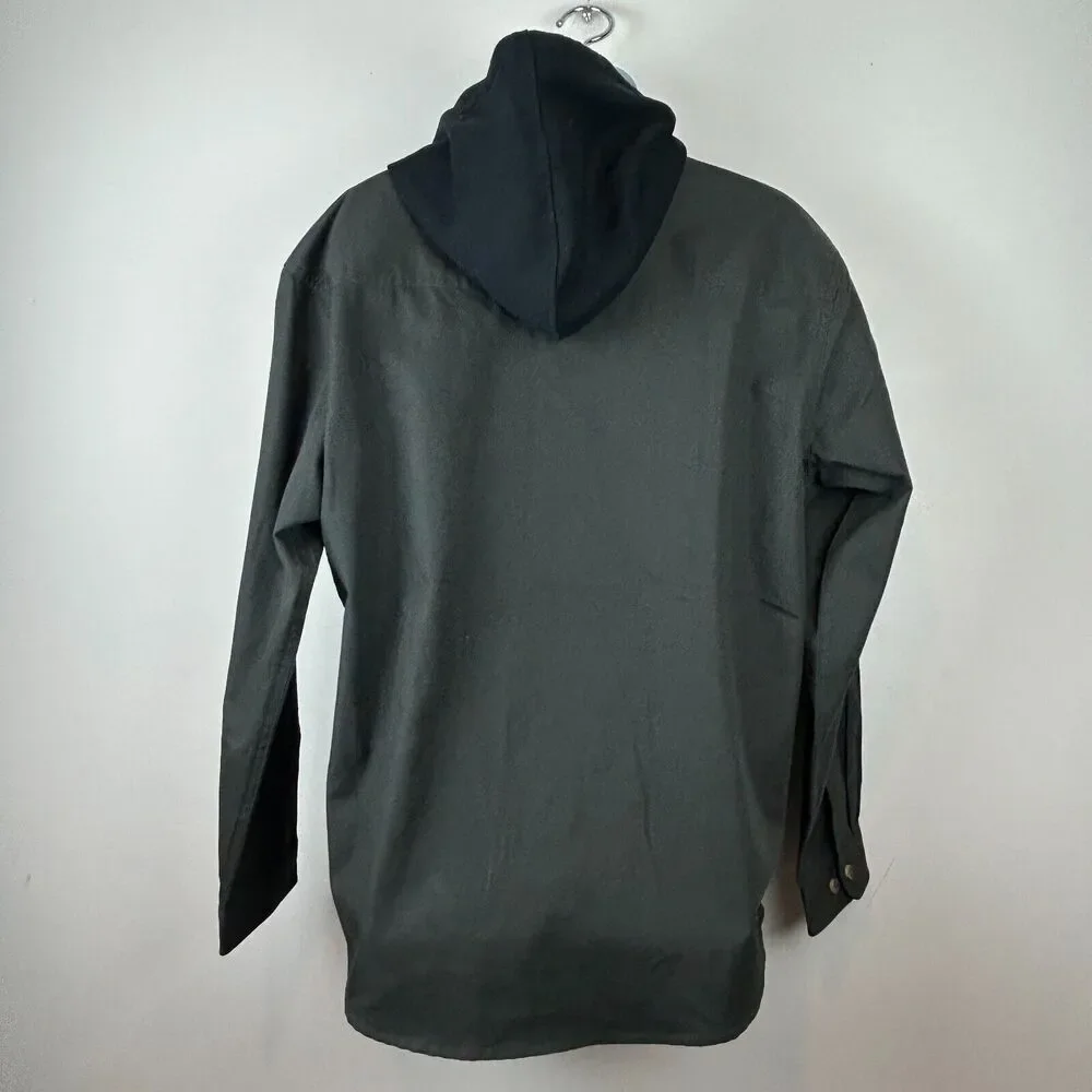 Yellow Stone TV Show Dark Green Chore Shirt Black Fleece Hood Size Large New